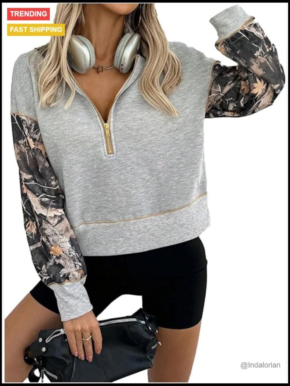 Half Zip Hooded Sweatshirt Drop Shoulder Colorblock Long Sleeve Pullover - Picture 1 of 5